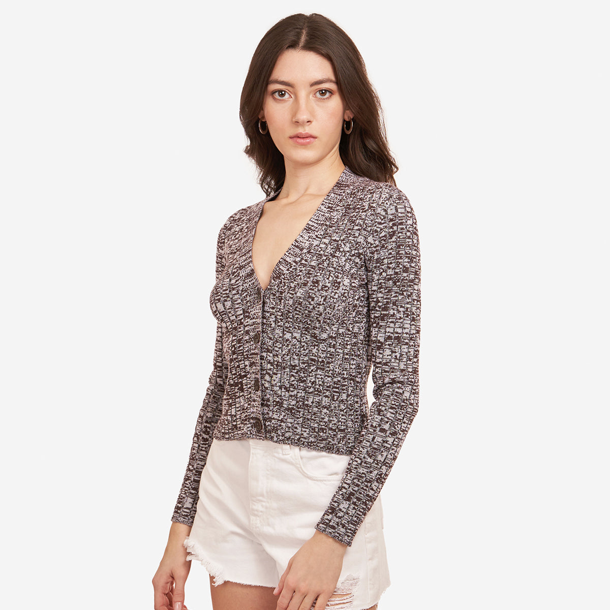 Melange Rib V Cardigan | Autumn Cashmere