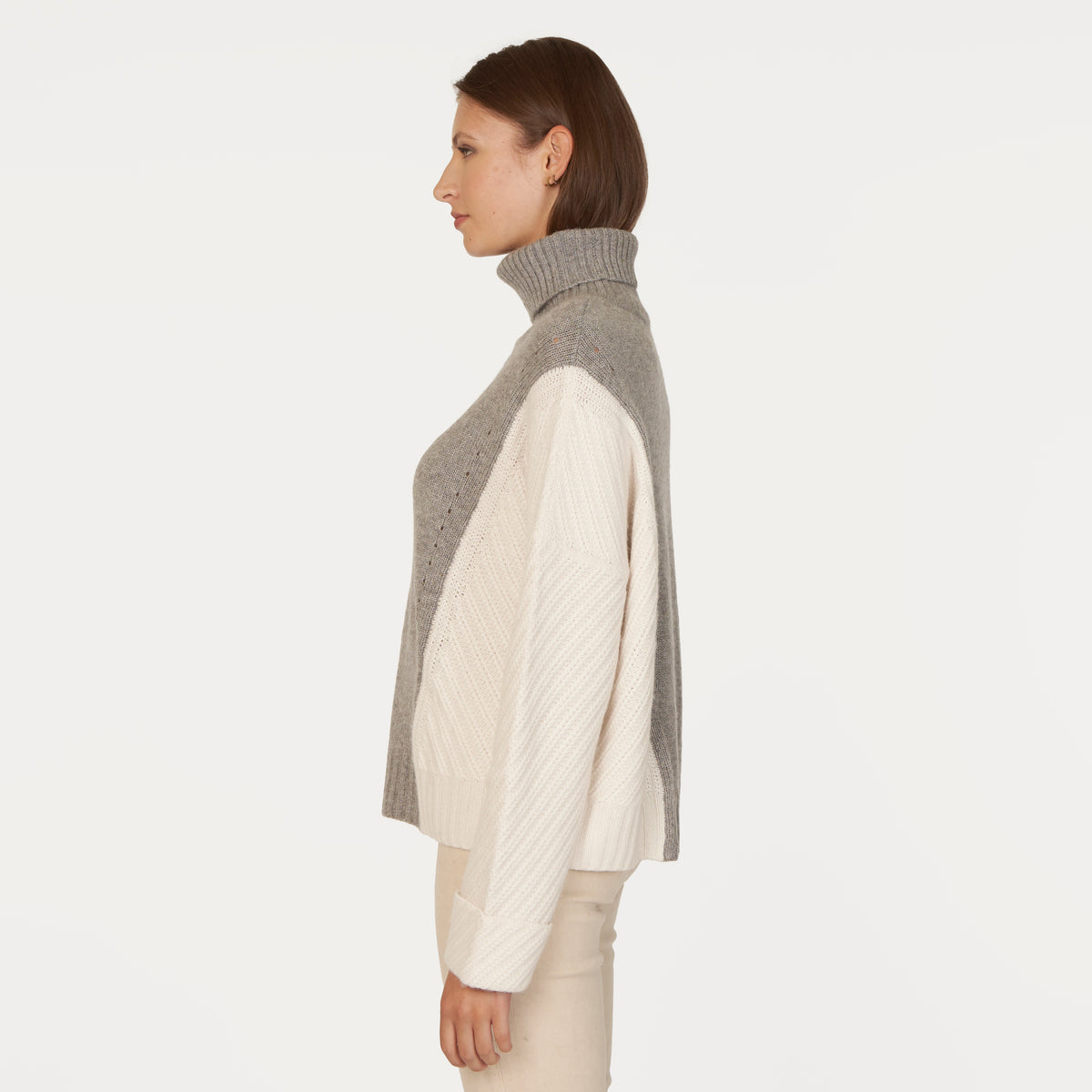 Color Block Cuffed Turtleneck Autumn Cashmere