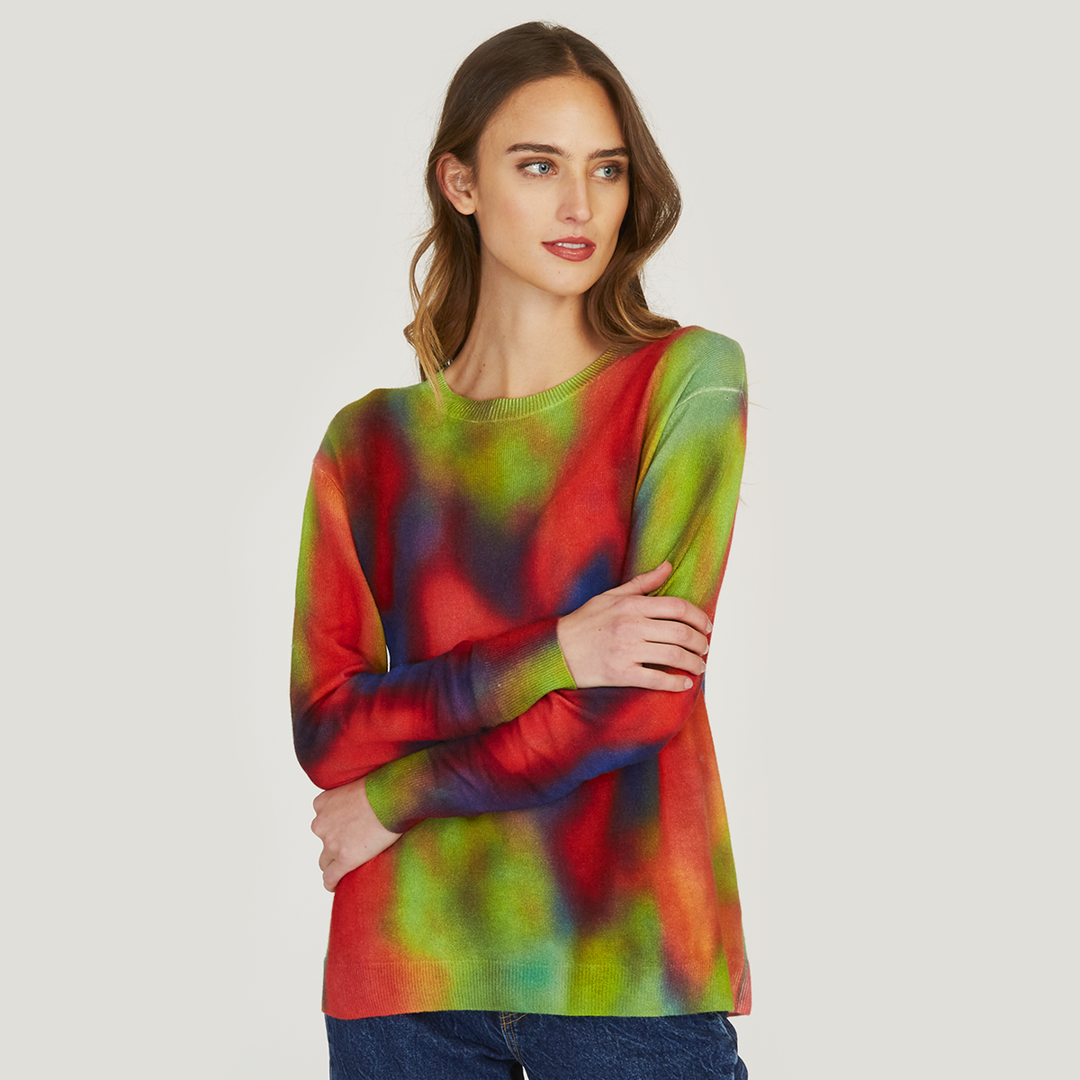 Bright Splotch Print Crew Autumn Cashmere