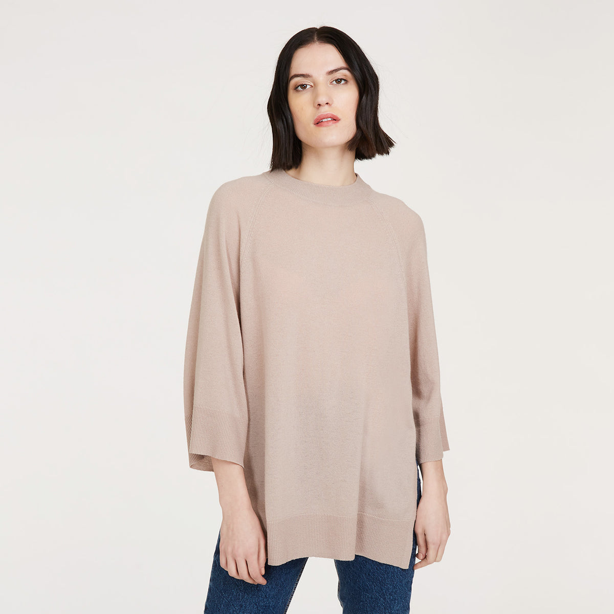 Oversized Tunic w Bell Sleeves in Fawn Autumn Cashmere