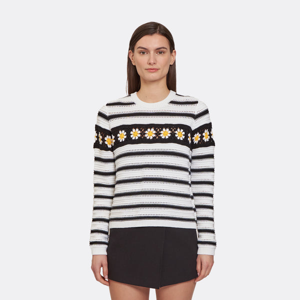 Breton Stripe w Daisy Hand Crochet Autumn Cashmere