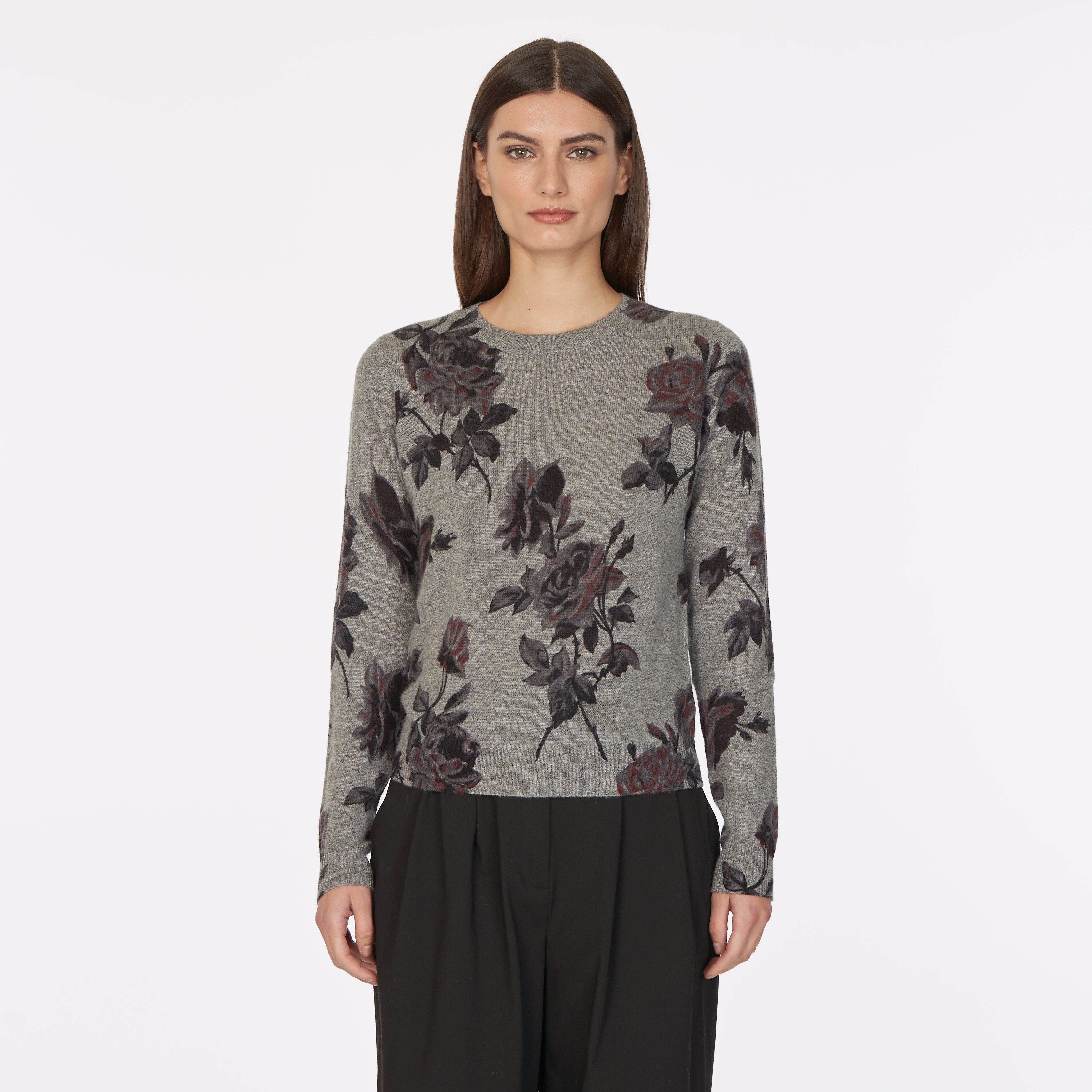 Tonal Floral Print Crew Autumn Cashmere