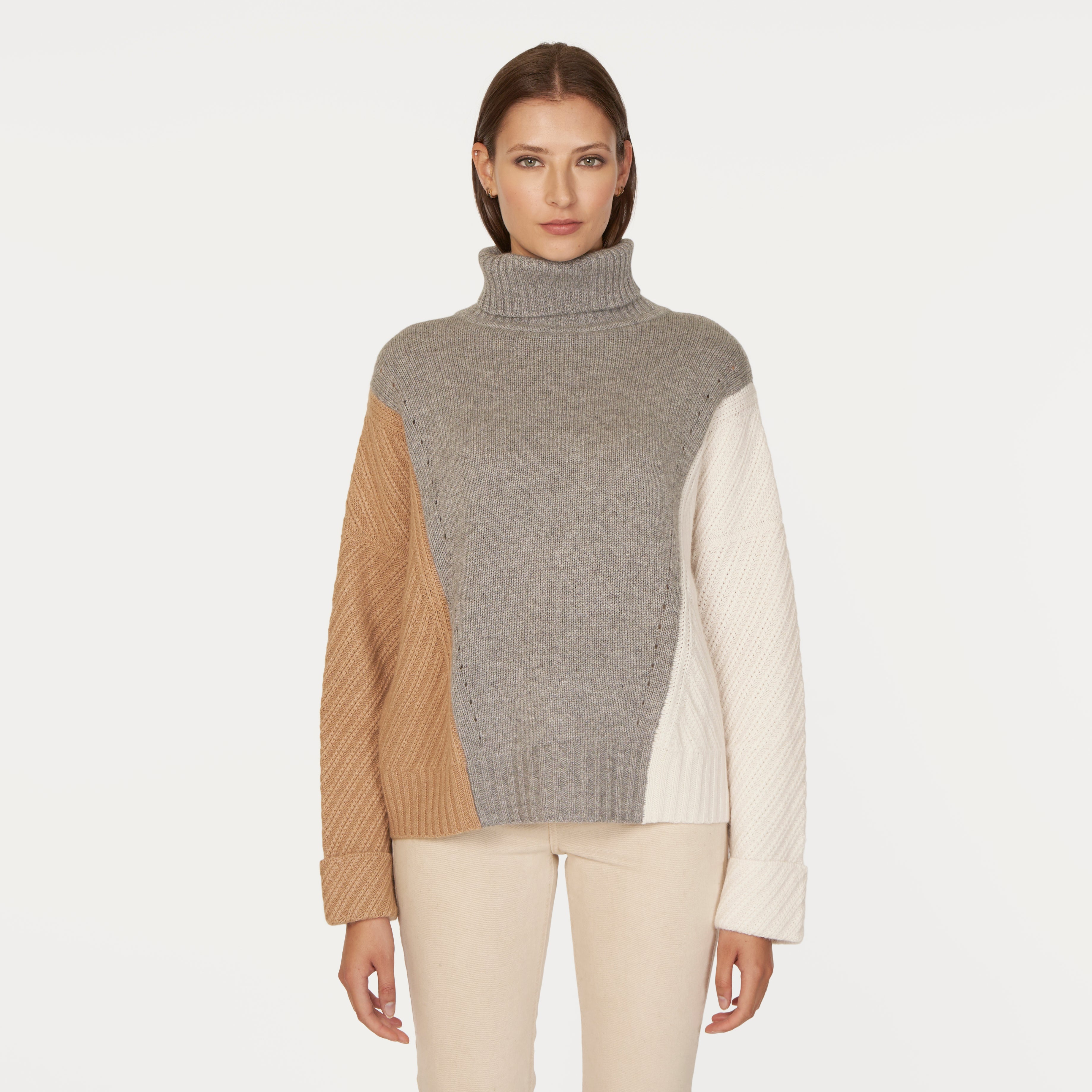 Color Block Cuffed Turtleneck Autumn Cashmere