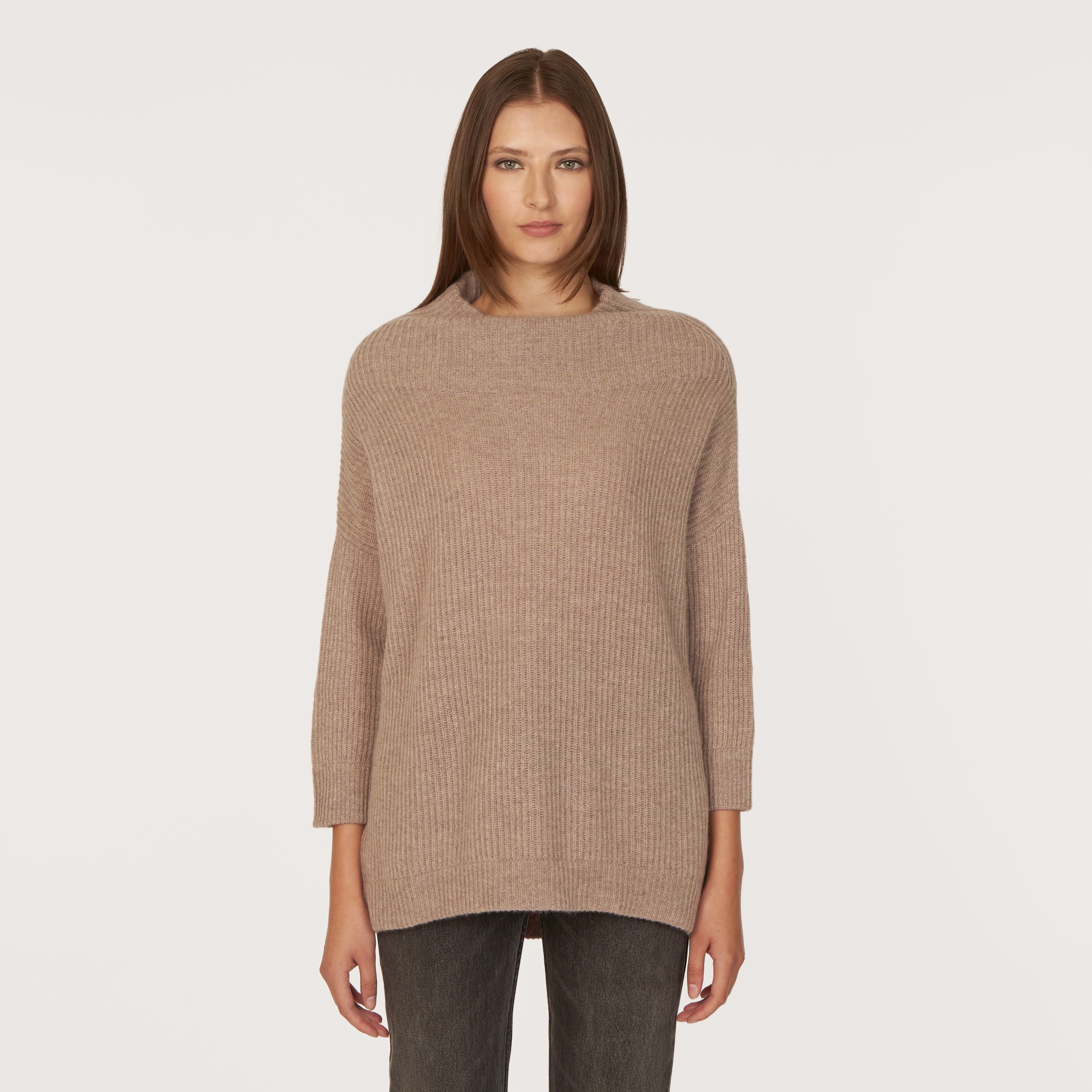 Funnel Neck Shaker in Stone Autumn Cashmere