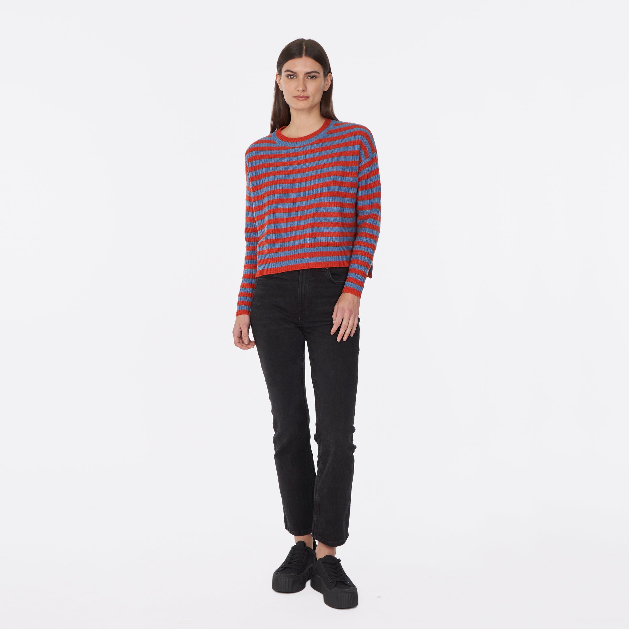 6 Ply Striped Shaker Crew | Autumn Cashmere