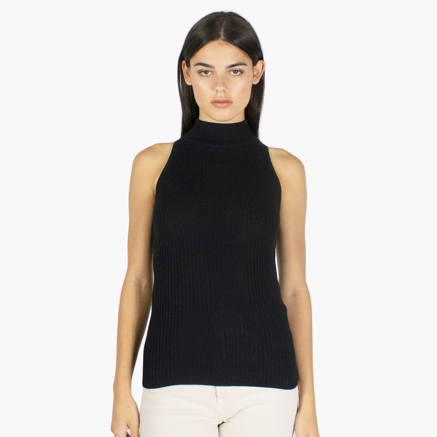 Rib Mock Halter in Black Autumn Cashmere