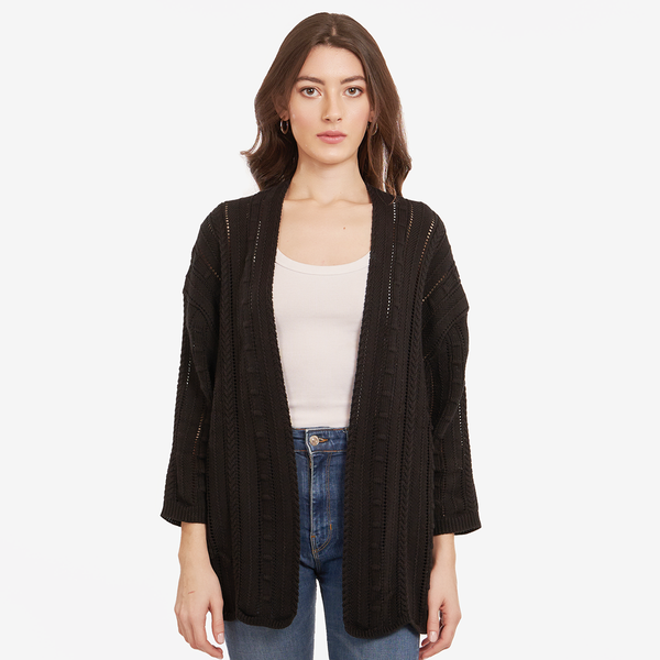 Open Pointelle Duster in Black Autumn Cashmere