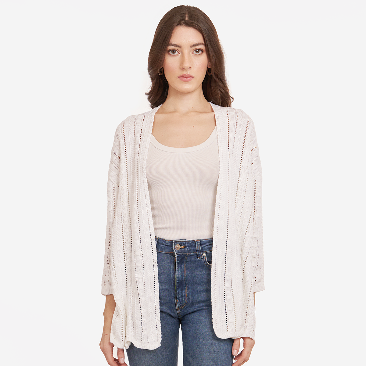 Open Pointelle Duster in Bleach White Autumn Cashmere