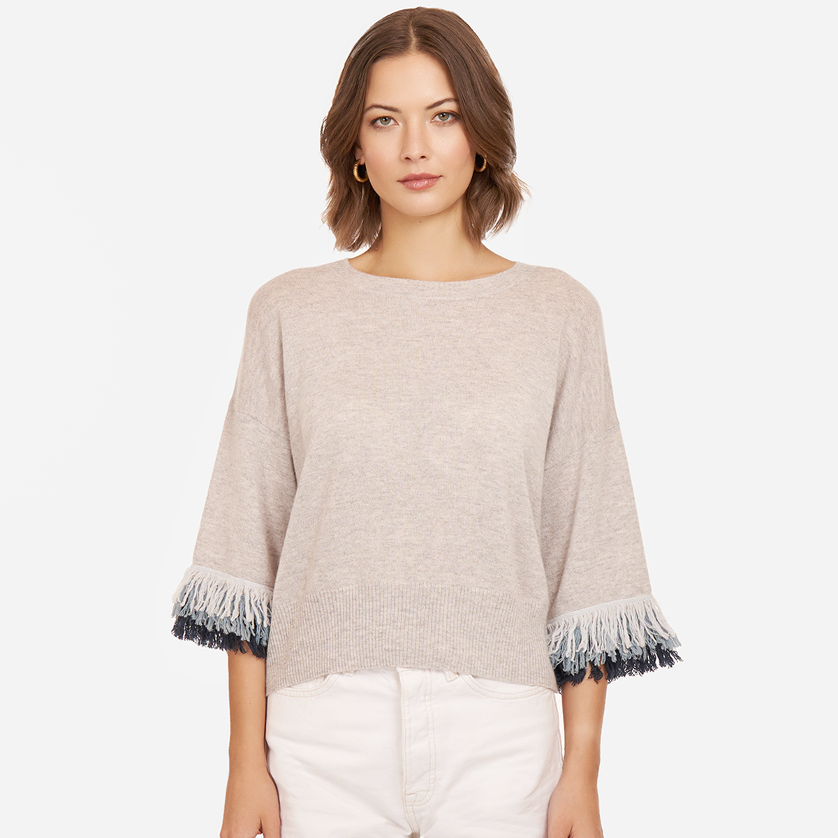 Tri Color Fringe Crew Autumn Cashmere